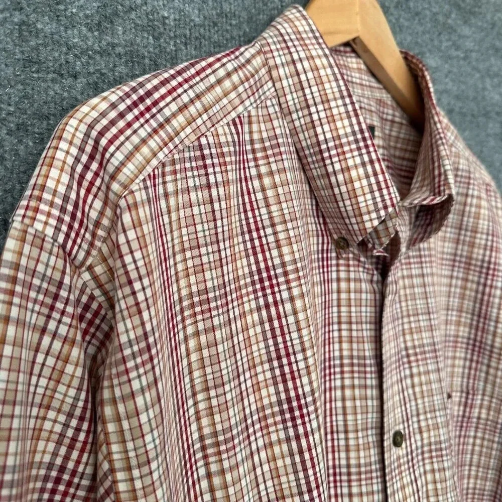 Eddie Bauer Shirt Mens Large Red Tan Plaid Casual Relaxed Wrinkle Resistant - Picture 4 of 10